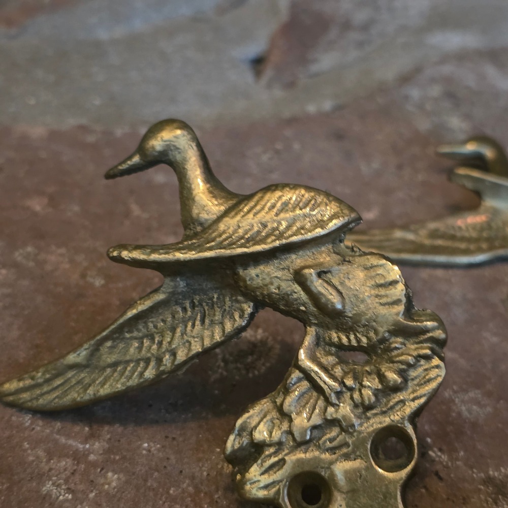 Vintage Brass Flying Mallard Duck Wall Hooks Pair A.A. Importing Co Waterfowl